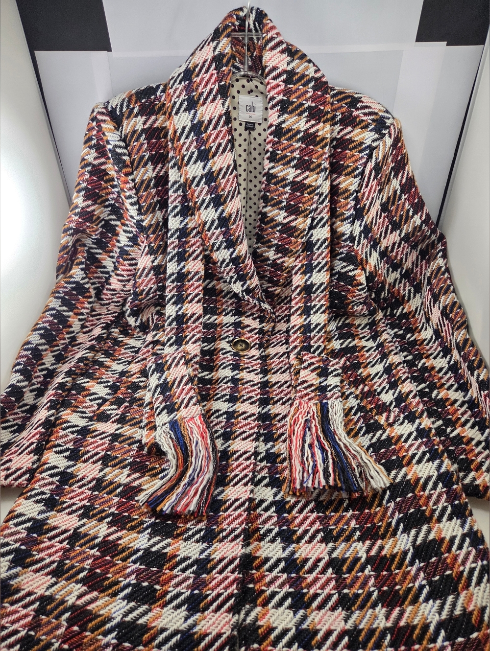 Cabi Regency Tweed Fringe Belted Trench Coat, M, - Picture 5 of 13